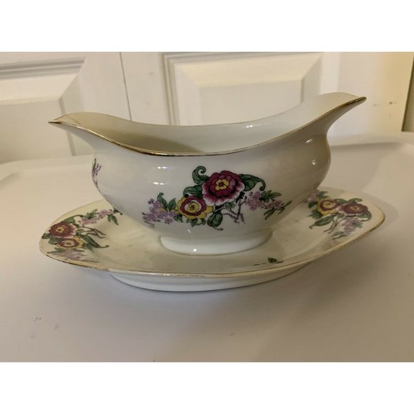 Lucien Michelaud Fres Limoges France 1908-1962‎ gravy boat with underplate - Picture 3 of 10